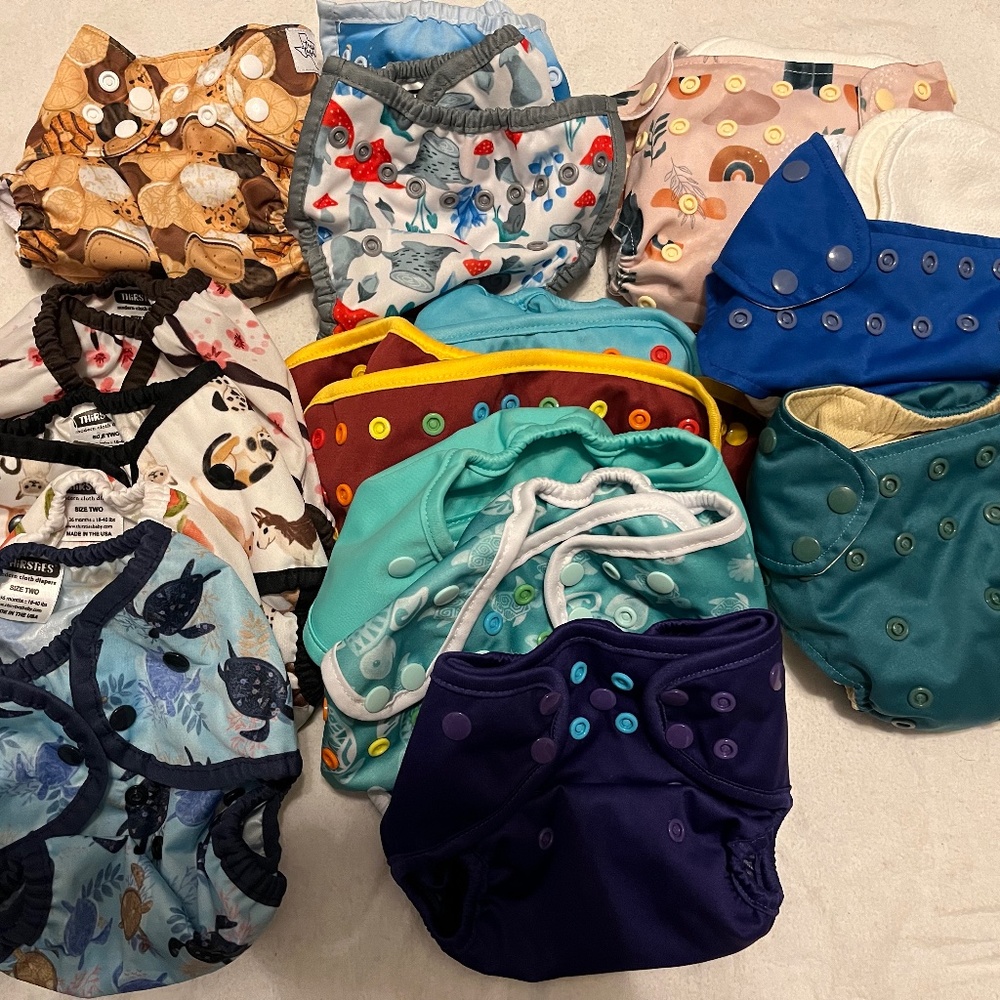 Lot of 15 cloth diapers, Thirsties, Lalabye Baby, Lighthouse Kids
